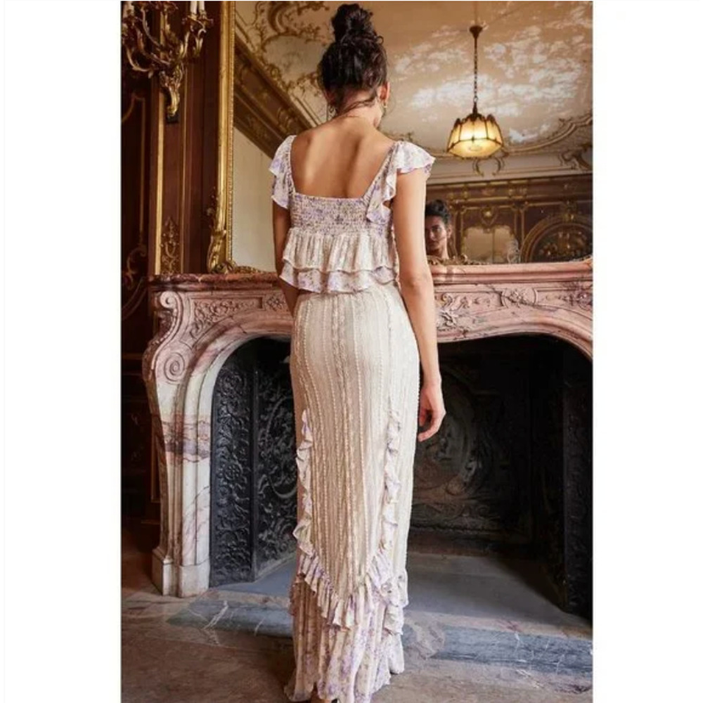 FREE PEOPLE Now & Then Maxi Skirt Cream Floral Lace Ruffled Cottagecore - Picture 4 of 15